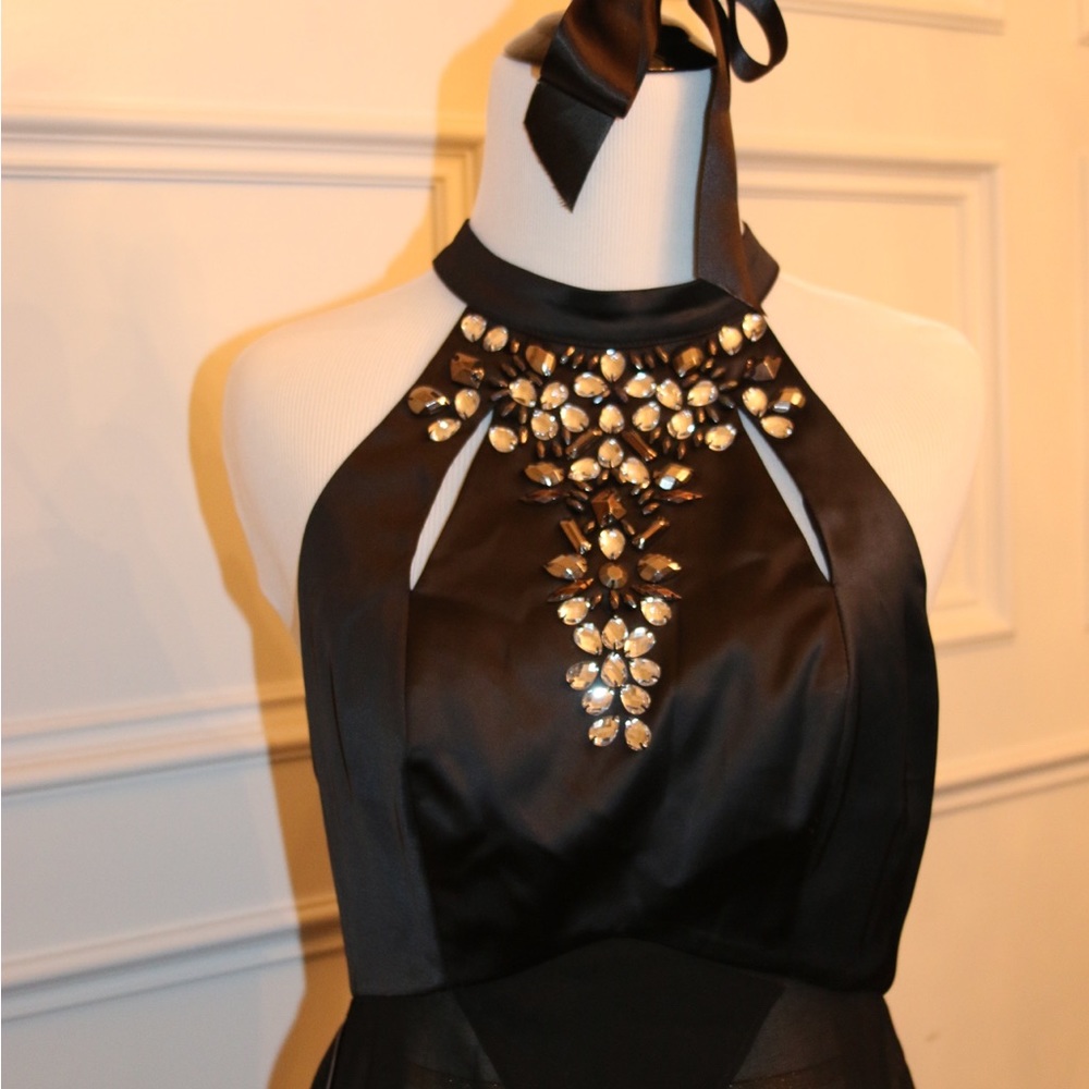 NWT BEBE Black Jeweled Halter Top Small